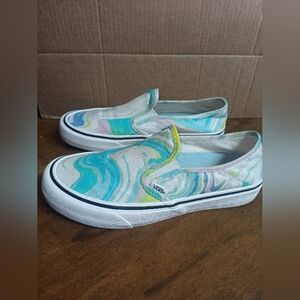 VANS Slip-On Sf, Mens Sz 7.5, Womens 9, Resin Swirl White Green Blue VN0A3MVDXGI